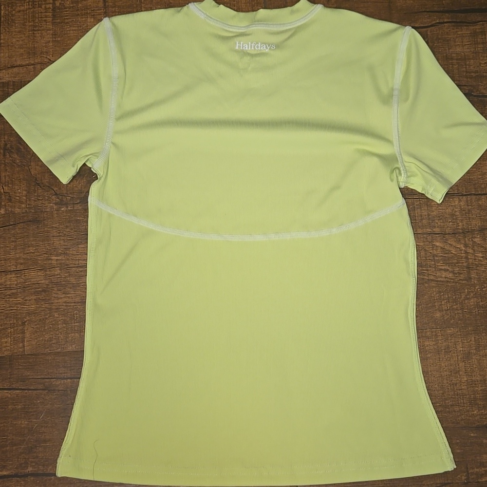 Halfdays Mollie Performance T-Shirt Lime Green Pistachio Ribbed Knit Athleisure - Picture 6 of 7